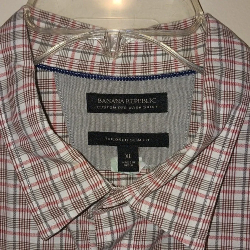 Banana Republic Mens Super Soft XL Tailored Slim Fit Plaid Button Down Shirt‎